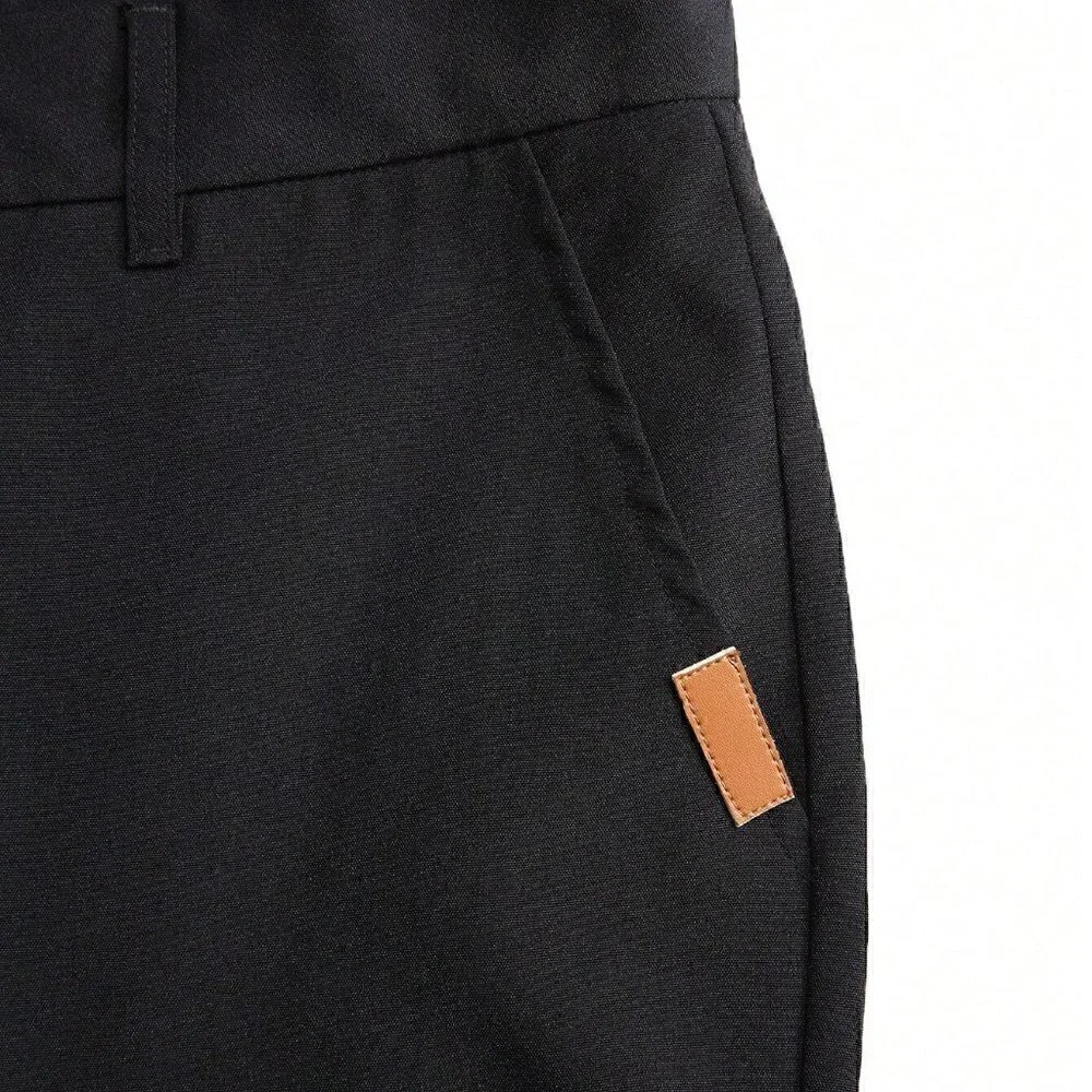 Black Casual Mens Solid Slant Pocket Suit Pants